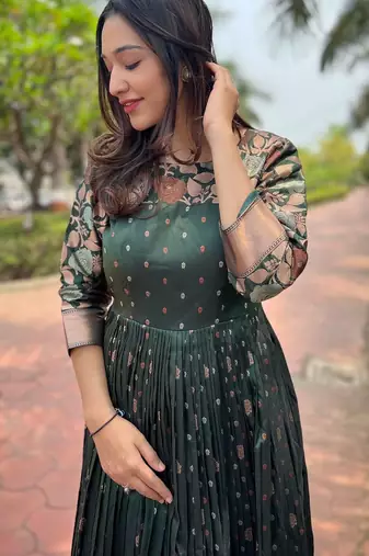 Traditional woven anarkali gown with floral border