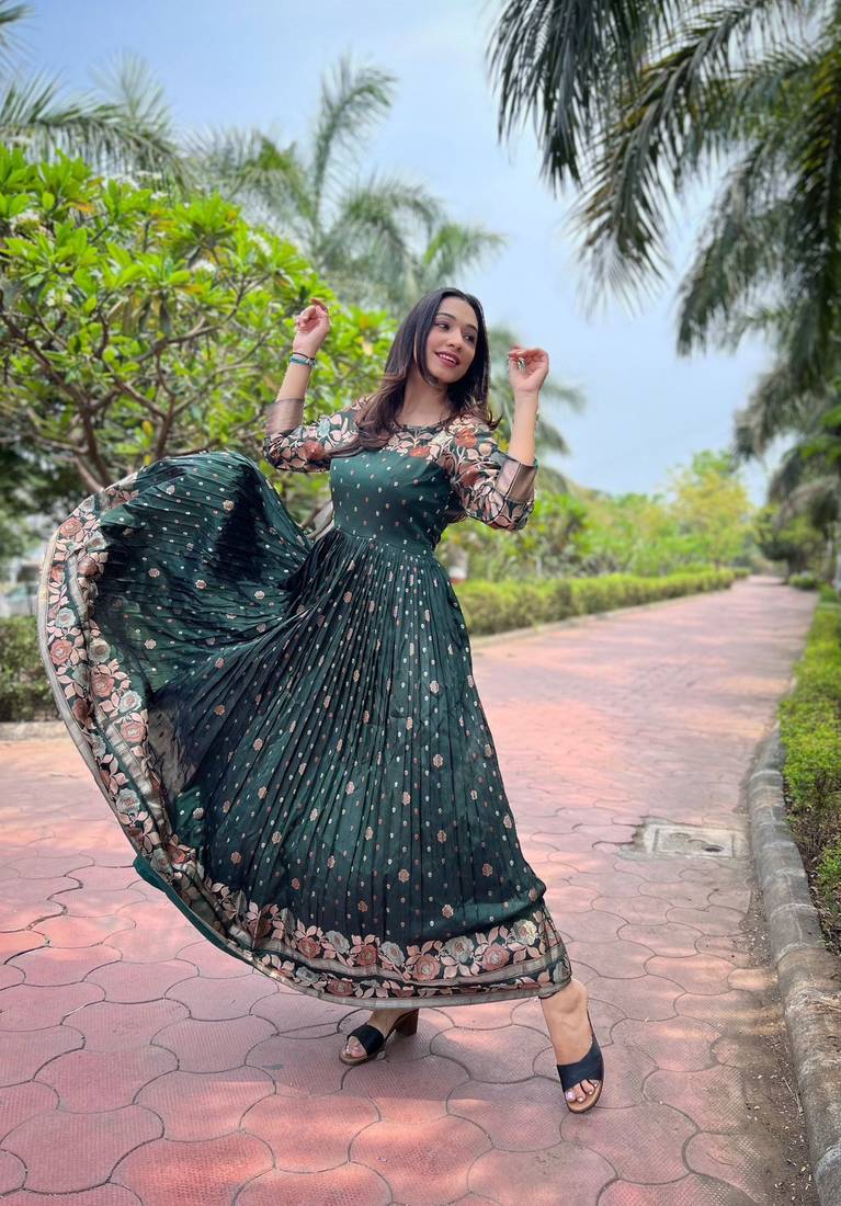 Traditional woven anarkali gown with floral border
