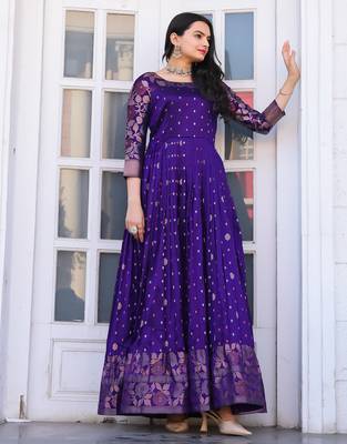 Ethnic violet fit and flare weaving gown for women 1