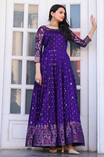 Ethnic violet fit and flare weaving gown for women