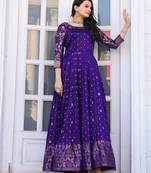 Ethnic violet fit and flare weaving gown for women