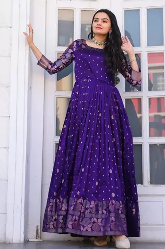 Ethnic violet fit and flare weaving gown for women