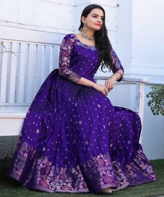 Ethnic violet fit and flare weaving gown for women 3