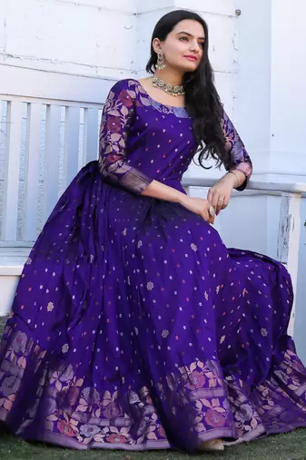 Ethnic violet fit and flare weaving gown for women
