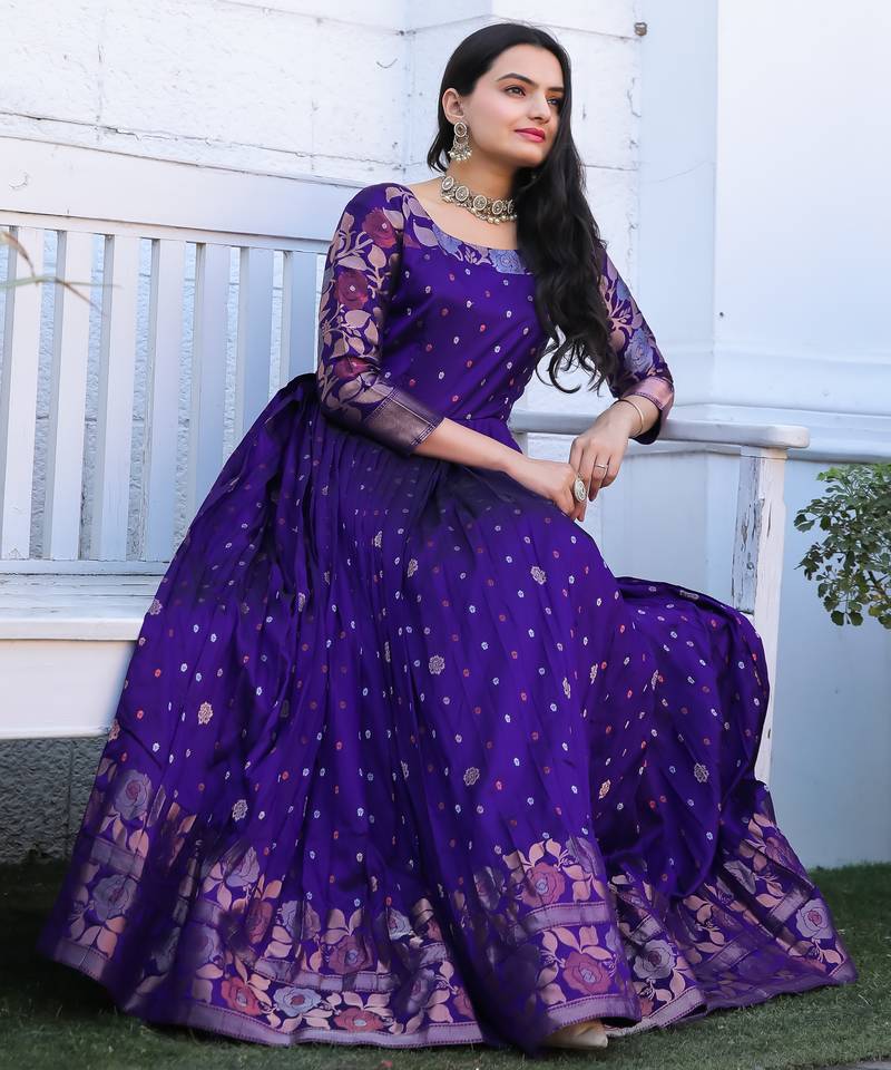 Ethnic violet fit and flare weaving gown for women