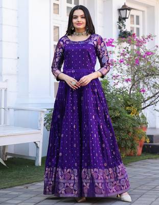 Ethnic violet fit and flare weaving gown for women 4