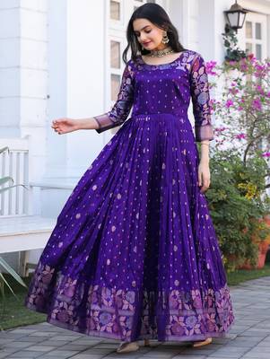 Ethnic violet fit and flare weaving gown for women 5