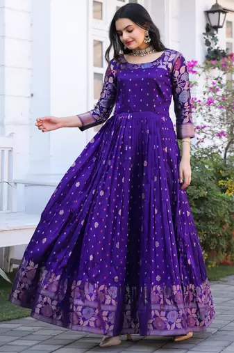 Ethnic violet fit and flare weaving gown for women