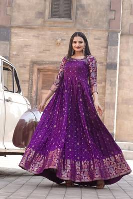 Ethnic fit and flare weaving gown for women 1