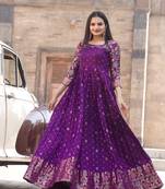 Ethnic fit and flare weaving gown for women