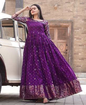 Ethnic fit and flare weaving gown for women 2