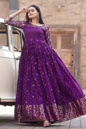 Ethnic fit and flare weaving gown for women