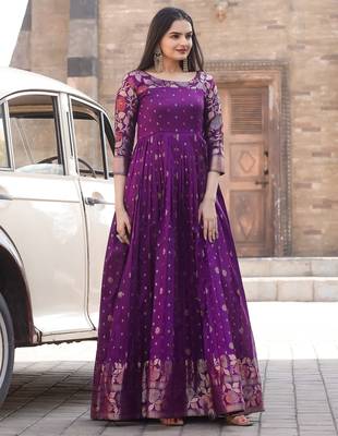 Ethnic fit and flare weaving gown for women 3