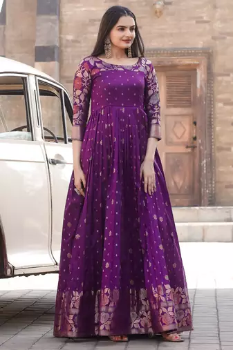 Ethnic fit and flare weaving gown for women