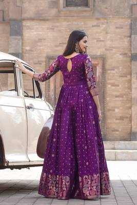 Ethnic fit and flare weaving gown for women 4