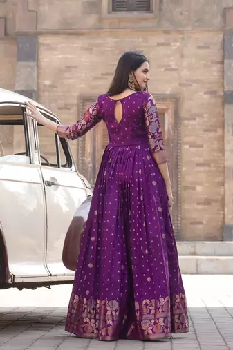Ethnic fit and flare weaving gown for women