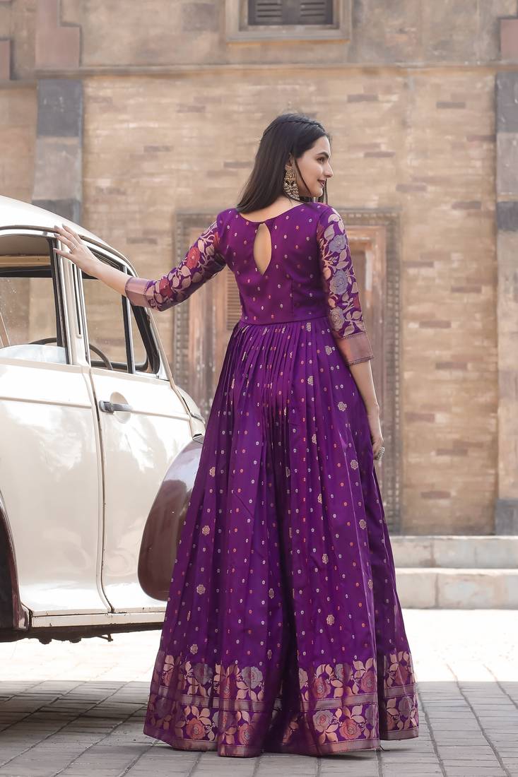 Ethnic fit and flare weaving gown for women