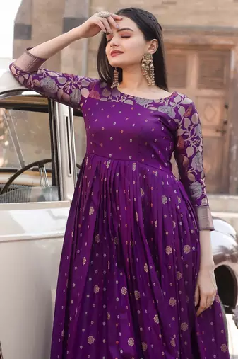 Ethnic fit and flare weaving gown for women