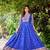 Blue zari weaving ethnic fit and flare weaving gown for women