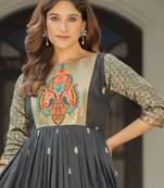Black zari weaving ethnic fit and flare weaving gown for women