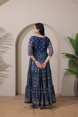 silk blend kalamkari fit & flared gown with v-neck long length ethnic gown 4