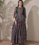 silk blend kalamkari fit & flared with  long length ethnic gown