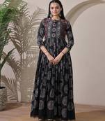 silk blend kalamkari fit & flared with  long length ethnic gown