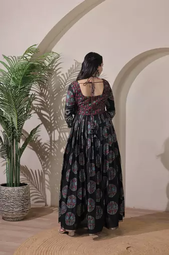 silk blend kalamkari fit & flared with  long length ethnic gown
