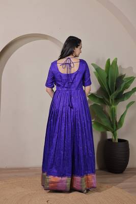 Blue zari weaving ethnic fit and flare weaving gown for women 3