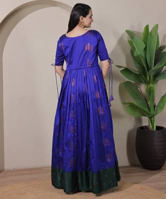 Blue zari weaving ethnic fit and flare weaving gown for women 5