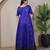Blue zari weaving ethnic fit and flare weaving gown for women