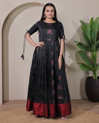 Black zari weaving ethnic fit and flare weaving gown for women 1