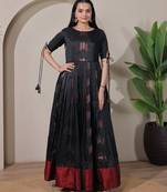 Black zari weaving ethnic fit and flare weaving gown for women