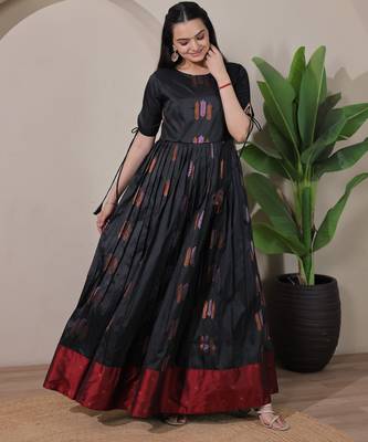Black zari weaving ethnic fit and flare weaving gown for women 4