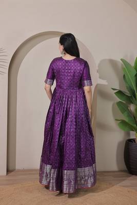 Purple zari weaving ethnic fit and flare weaving gown for women 4