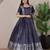 Blue zari weaving ethnic fit and flare weaving gown for women