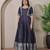 Blue zari weaving ethnic fit and flare weaving gown for women