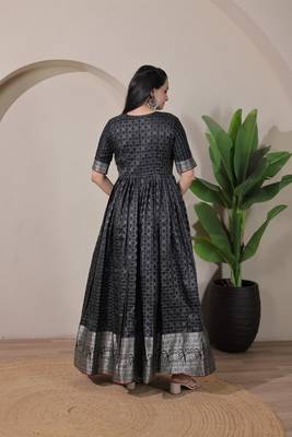 Black zari weaving ethnic fit and flare weaving gown for women 4