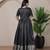 Black zari weaving ethnic fit and flare weaving gown for women