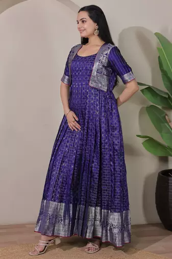 Violet zari weaving ethnic fit and flare weaving gown for women