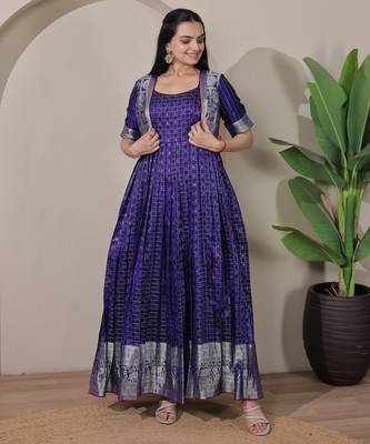 Violet zari weaving ethnic fit and flare weaving gown for women 3