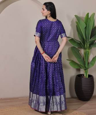 Violet zari weaving ethnic fit and flare weaving gown for women 4