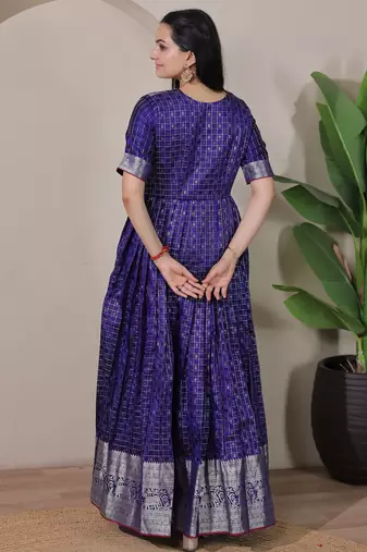 Violet zari weaving ethnic fit and flare weaving gown for women