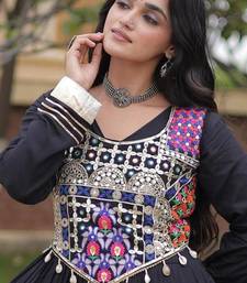 Black rayon gota patti lace work navratri layered koti styled fusion gown