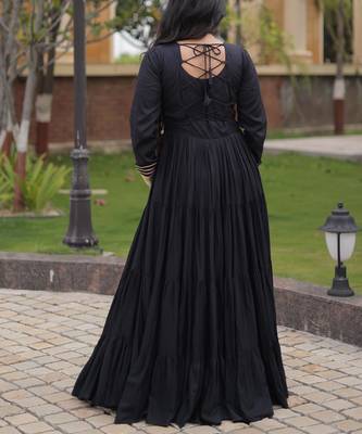 Black rayon gota patti lace work navratri layered koti styled fusion gown 3
