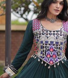 Green rayon gota patti lace work navratri layered koti styled fusion gown