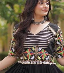 Black rayon kutchi gamthi thread embroidered & mirror work navratri gown