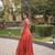 Rust rayon kutchi gamthi thread embroidered & mirror work navratri gown