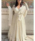 White embroidery georgette full stitched anarkali suit