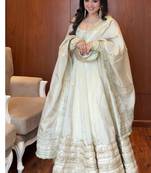 White embroidery silk blend  full stitched anarkali suit